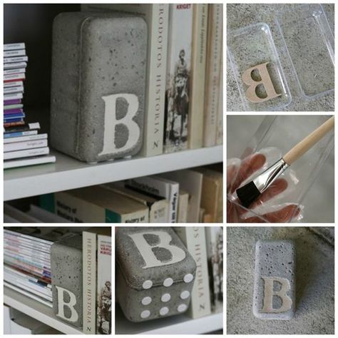 diy sujetalibros Diy Bookends, Mdf Letters, Diy And Crafts Sewing, Cement Crafts, Concrete Projects, Plastic Container, Plywood Furniture, Concrete Diy, Crafts For Girls