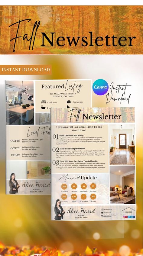 Realtor Newsletter Fall Real Estate Fall Marketing News Letter Realtor Newsletter Fall 2023 Newsletter Fall Realtor Template Canva Editable - Etsy UK Realtor Newsletter, Fall Real Estate, Real Estate Agent Marketing, Folder Templates, News Letter, Marketing News, Real Estate Templates, Realtor Marketing, Marketing Template