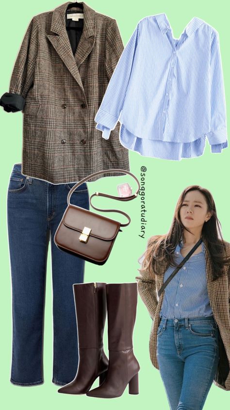 Mix & Match Motif Kotak-kotak KDrama Inspired Outfit Son Ye Jin Crash Landing on You KDrama Soon Ye Jin, Son Ye Jin Outfit, Kdrama Casual Outfit, Crash Landing On You Outfits, Korean Mom Outfit, Kdrama Outfit Ideas, Son Ye Jin Fashion, Kdrama Fashion Outfits, Crash Landing On You