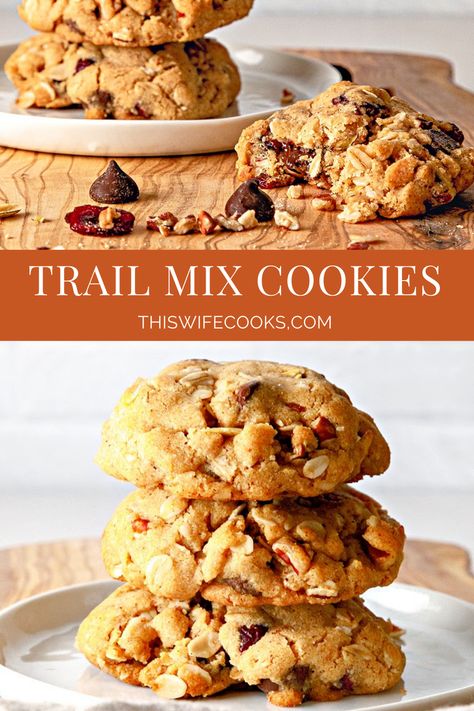 Trail Mix Cookies 4 Ingredient Cookies, Cranberry Orange Shortbread Cookies, Trail Mix Cookies, Healthy Trail Mix, Salted Chocolate Chip Cookies, Cookie Cups Recipe, Trail Mix Recipes, Dairy Free Cookies, Salted Chocolate