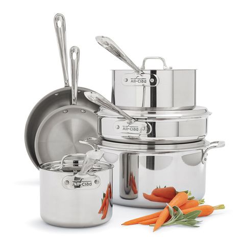 All-Clad d3 Stainless Steel 10-Piece Set | Sur La Table All Clad Cookware, Clean Stainless Steel Pans, Kitchenaid Artisan Stand Mixer, Best Cookware, Kitchenaid Artisan, Stainless Steel Pans, Cookware Set Stainless Steel, Stainless Steel Cleaning, Stainless Steel Cookware