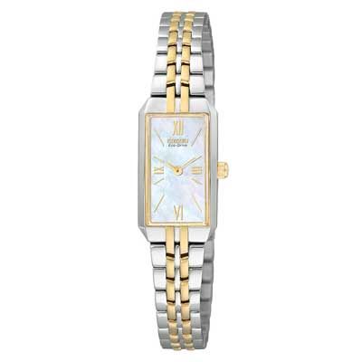 Ladies' Citizen Eco-Drive™ Silhouette Two-Tone Bracelet Watch with Mother-of-Pearl Dial Citizen Watches, Eco Drive Watches, Time Will Tell, Citizen Eco, Citizen Watch, Adjustable Jewelry, Eco Drive, Jewelry Clasps, Jewellery Uk