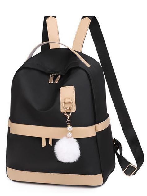 Black cute bagpack Girly Backpacks, Pom Pom Bag, Classy Purses, Spring Purses, Purse Trends, Cute Mini Backpacks, Stylish School Bags, Functional Backpack, My Style Bags