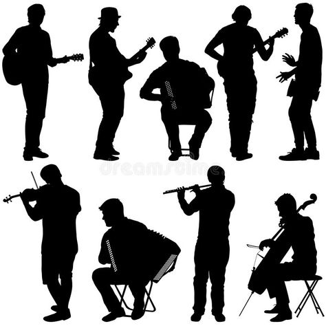 Illustration about Silhouettes street musicians playing instruments. Vector illustration. Illustration of guitar, black, harmony - 82692901 Musicians Illustration, Music Silhouette, Street Musicians, Street Musician, Violinist, White Image, Public Domain Images, Free Pictures, Violin