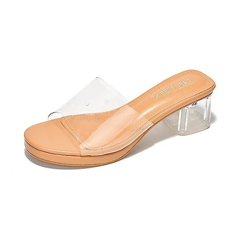 Cape Robbin Anjelic Clear Low Heels For Women - Stylish Clear Shoes Chunky Heels - Slip On Transparent Round Open Toe Clear Sandal Clear Sandals, Cinderella Costume, Shoes Chunky, Clear Shoes, Girls Heels, Heels For Women, Clear Heels, Birthday Outfit, Low Heels