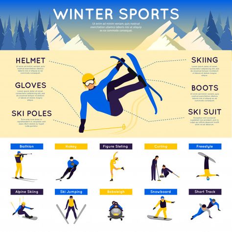 Winter sports infographics Free Vector | Free Vector #Freepik #freevector #freebusiness #freewinter #freepeople #freesnow Ski Sport, Sports Helmet, Alpine Skiing, Winter Sport, Winter Olympics, Vector Clipart, Digital Artists, Winter Sports, Infographic Design