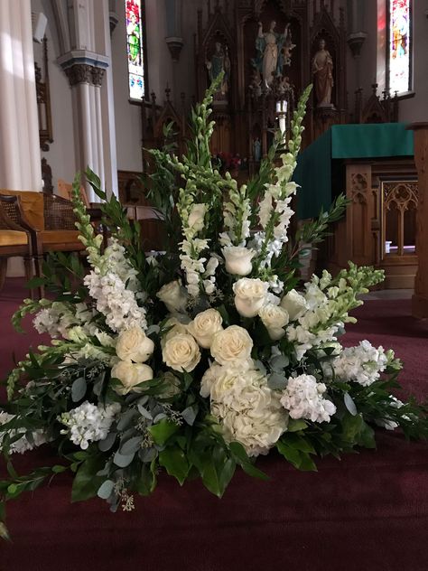 Altar Flower Arrangements Wedding, Church Arrangements Altars, Church Entrance Flowers, Large White Floral Arrangements, Church Flower Arrangements Wedding, Church Flower Arrangements Altars Ideas, Church Flowers Arrangements, Church Altar Flower Arrangements, Altar Floral Arrangements