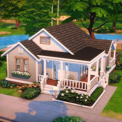 Sims 4 Houses Single Story, Streamlet Single Renovation Sims 4, Sims One Story House, Sims Single Mom House, Sims 20x15 House, 20 X 15 Sims House, Sims 4 Single Mom House Layout, Single Mom Sims 4 House, 3 Bedroom Sims 4 House