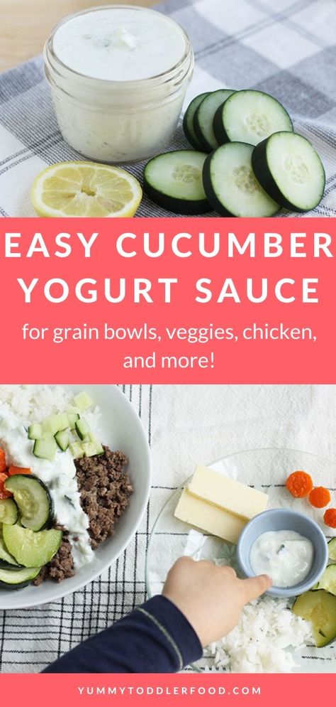 Easy Cucumber Yogurt Sauce for Grains, Meat, Veggies, and More Greek Cucumber Sauce, Cucumber Yogurt Sauce, Cucumber Sauce, Cucumber Yogurt, Chicken And Veggies, Grain Bowls, Healthy Dips, Pita Chips, Yogurt Sauce