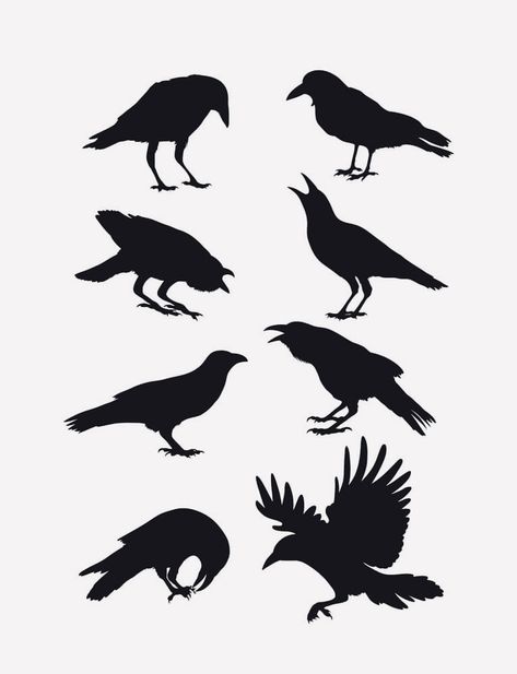 Silhouettes Art, Assemblage Art Collage, Crow Silhouette, Vogel Silhouette, Crow Painting, Black Bird Tattoo, Raven Logo, Crow Tattoo, Crow Art