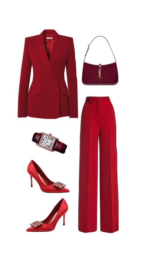 #elegant #elegantoutfit #outfit #outfitinspo #outfitinspiration Cute Outfits Elegant Classy, Blazer Rouge Outfit, Red Elegant Outfit, Red Formal Outfit, Corporate Party Outfit, Classic Casual Outfits, Ceo Outfit, Olivia Dunne, Coachella Outfits