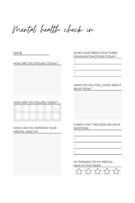 An example page from the journal Health Diary Journals, Daily Mental Check In, Daily Check In For Mental Health, Mental Health Check In, Daily Check In Journal, Therapy Modalities, Mental Health Bullet Journal, Mental Health Tracker, Journal Printables Free