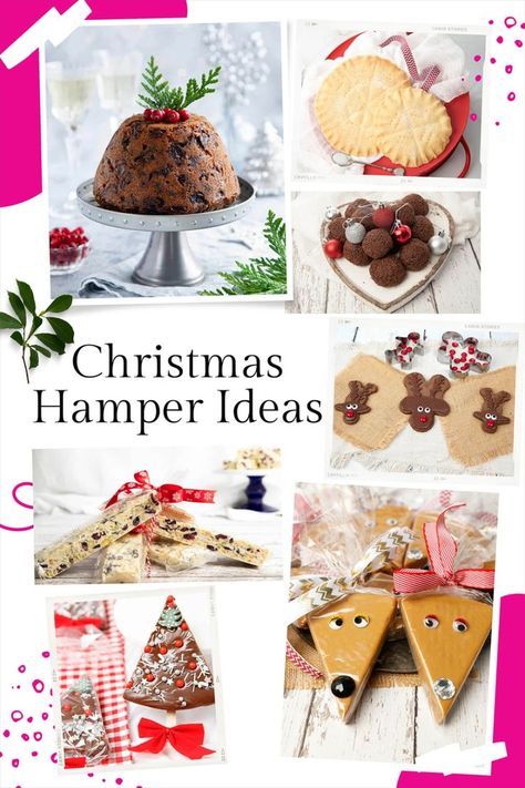 A collage of 7 different Christmas treats which can be added to a Christmas hamper. Thermomix Christmas Gifts, Homemade Christmas Hampers, Christmas Cake Hampers Ideas, Christmas Cake Hampers, Homemade Christmas Hamper Ideas, Christmas Food Hamper Ideas, Christmas Hamper Recipes, Christmas Baking Hamper, Christmas Hamper Ideas