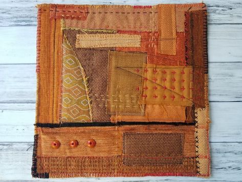 Calendar Quilt Series: My Autumn Mini Quilts - ANY Texture - Textile Art by Zwia Lipkin Crazy Quilt Tutorials, Calendar Quilts, Abstract Art Quilt, Contemporary Art Quilt, Fiber Art Quilts, Crazy Patchwork, Quilting Templates, Landscape Quilts, Fabric Collage