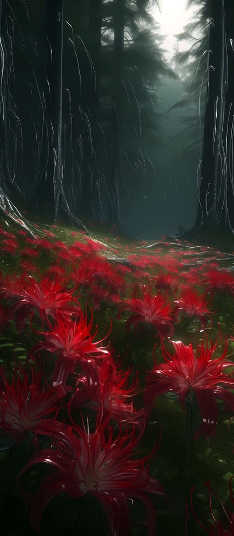 Mysterious Moodboard, Blue Spider Lily Wallpaper, Lily Wallpaper, Red Spider Lily, Spider Lily, Fantasy Animals, Wallpaper Flowers, Night Scenery, Anime Artwork Wallpaper