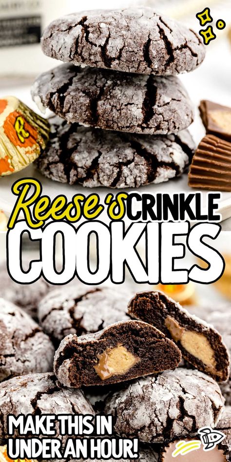 Reese's Crinkle Cookies Reese Crinkle Cookies, Reese’s Crinkle Cookies, Reeses Crinkle Cookies, Hidden Treasure Cookies, Reese’s Cup Cookies, Resses Peanut Butter Cup Cookies, Reese’s Cookies, Reese Cookies, Reese Recipes