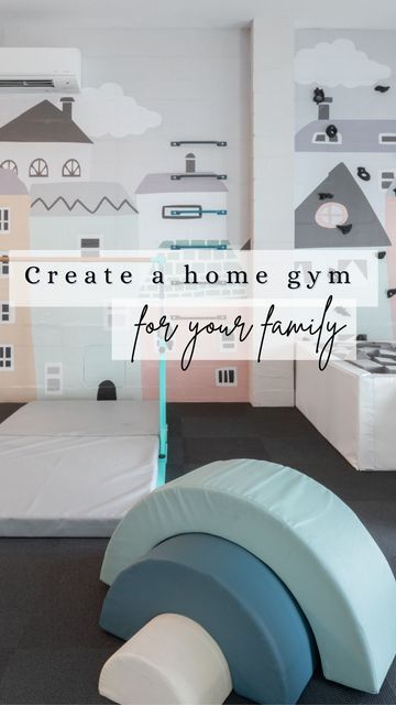 Jenny Reimold on Instagram: "Create a family wellness space.... I prioritized our own bodies over the bodies of our cars and designed a family fitness space that is arguably the most used area of our home. Although I know that everyone isn't able to convert their garage into a family gym, there are elements of this design that anyone can incorporate ... and I've pieced it all together for you in an LTK post. The flooring is peel and stick from @havenfloors but if you have a smaller area, I' Garage Gym And Playroom, Home Gym And Playroom Combo, Garage Kids Playroom, Jenny Reimold, Garage Playroom, Toddler Play Area, Fitness Space, Peel And Stick Mural, Wellness Space