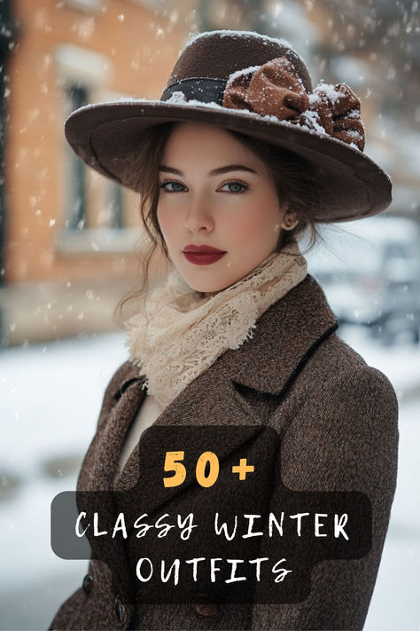 Discover 50 classy winter outfits that add a chic and elegant touch to your cold-weather wardrobe. From sophisticated coats to stylish boots, these ensembles ensure you stay warm and fashionable. Explore how to elevate your winter style with these timeless pieces. Click to see these elegant ideas! ❄️🧥 #ClassyWinterFashion #ElegantLooks #WinterWardrobe #ChicOutfits #TimelessStyle #FashionInspo #OutfitIdeas Wool Hat Outfit Winter, Cold Weather Outfits Elegant, Outfit Ideas Winter Elegant, Classic Chic Winter Outfits, 1920s Winter Fashion Women, High Tea Winter Outfit, Elegant Winter Hats For Women, Winter Pinup Outfits, Winter In Washington Dc Outfits