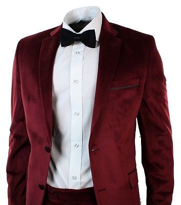 Mens Velvet Tailored Fit Maroon Wine Burgandy 3 Piece Suit Wedding Party Bow Tie Polo Outfit Men, Cheap Suits For Men, 3 Piece Suit Wedding, Men African Fashion, Christmas Party Wear, Maroon Blazer, Wedding Dress Preservation, Pocket Square Wedding, Prom Suits For Men