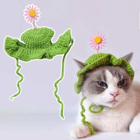 Zksm Adjustable Pet Hat - Lace-Up Design Dog Cat Sunflower Knitted Headwear - Outdoor Travel Cosplay Party Decoration, Multicolor Crochet Cat Hats, Cat Sunflower, Cat Hats, Pet Sweaters, Photography Outdoor, Pet Style, Crochet For Boys, Dog Hat, Pet Fashion