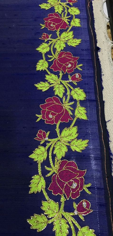 Rose Flower Maggam Work Designs, Saree Borders, Maggam Work Designs, Maggam Works, Hand Embroidery Dress, Dress Embroidery, Maggam Work Blouse Designs, Edwardian Dress, Saree Border