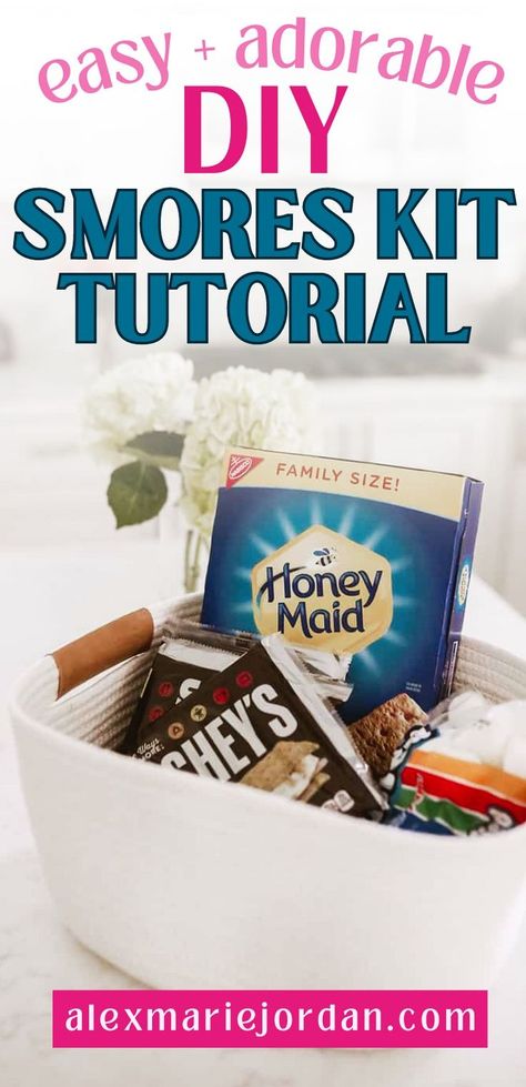 S’mores Kits Diy, Diy Smores Kit Gift, Smores Kit Gift Basket, S’more Gift Basket Ideas, Smores Kit Diy, Smores Gift Basket Ideas, Diy Smores Kit, Smore Kit, Making Smores