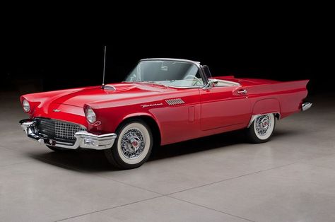 Flame Red 1957 Thunderbird, Thunderbird Car, 1957 Ford Thunderbird, Ford Thunderbird Convertible, Thunderbird Convertible, Old Fashioned Cars, Mercedes Benz Unimog, Old Vintage Cars, Vintage Auto