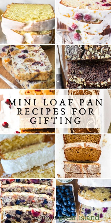 My collection of holiday quick breads, loaf cakes, and pound cakes are perfect for baking in mini loaf pans for holiday gifting! Mini Loaf Pan Freezer Meals, Birthday Cake Bread, Christmas Mini Loaves For Gifts, Mini Quick Breads, Mini Loaf Pan Dessert Recipes, Mini Cake Loaf Recipes, Holiday Breads For Gifts, Holiday Quick Breads, Mini Loaf Pan Desserts