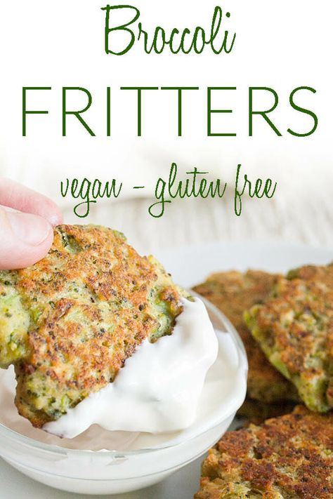 Broccoli Fritters (vegan, gluten free) - These flavorful fried fritters are an easy appetizer or meal. If you want your kids to try a broccoli recipe that they'll love, this recipe is for you! #fritters #broccolifritters Broccoli Fritters Vegan, Vegan Broccoli Bites, Broccoli Recipes Gluten Free, Broccoli Vegan Recipes, Gluten Free Fritters, Vegan Recipes For Kids, Vegan Broccoli, Vegan Broccoli Recipes, Broccoli Patties