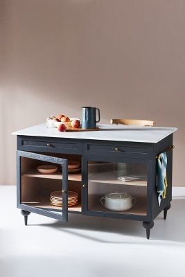 Fern Kitchen Island Clutter Solutions, Media Consoles, Wood Island, Wood Kitchen Island, Interior Vintage, Wood And Marble, Glass Cabinet, Marble Texture, Wood Kitchen