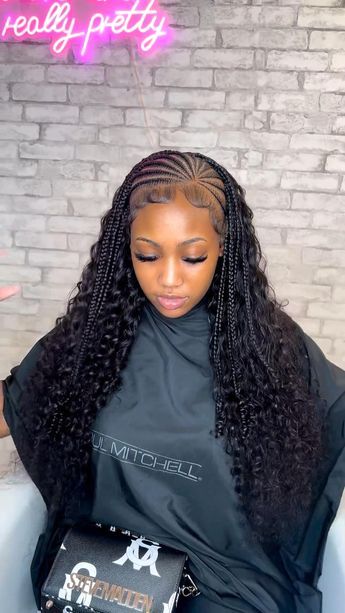 Half Lines And Braids Hairstyles, Braids In Front Curls In Back, 10 Stitch Braids, Trending Braids, Half Braids, Cornrows Braids For Black Women, Weave Hairstyles Braided, Braided Hairstyles For Black Women Cornrows, Big Box Braids Hairstyles