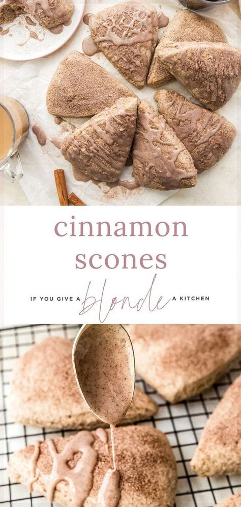 You will love these cinnamon scones because they taste just like snickerdoodles. Sour cream and cream of tartar provide the tangy taste snicerkdoodles are known for. Not only are the scones sprinkled with cinnamon sugar, but they are also topped with a simple cinnamon glaze. Sour Cream Scones, Cinnamon Scones Recipe, Easy Scone, Raspberry Scones, How To Make Scones, Cinnamon Glaze, Scone Recipes, Cinnamon Scones, Cranberry Orange Scones