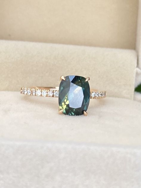 Non Diamond Engagement Rings, Parti Sapphire, Green Sapphire Ring, Green Gemstone Ring, Blue Green Sapphires, Teal Sapphire, Sapphire Rings, Power Ring, Unique Engagement Ring