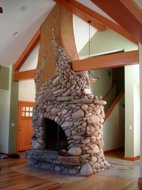 34 Beautiful Stone Fireplaces That Rock River Rock Fireplaces, Casa Hobbit, Koti Diy, Rock Fireplaces, Cob House, Natural Building, Earthship, Home Good, Fireplace Design