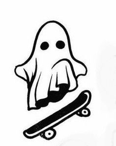 Ghost With Skateboard Tattoo, Skateboard Ghost Tattoo, Skateboarding Ghost Tattoo, Ghost On A Skateboard Tattoo, Scary Doodles Easy, Spooky Drawings Easy, Spooky Doodles Easy, Ghost Sketches, Ghost On Skateboard