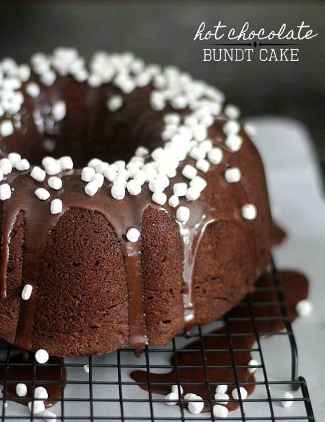 Hot Chocolate Bundt Cake | Cookies and Cups Hot Chocolate Desserts, Cookies And Cups, Chocolate Bundt, Chocolate Bundt Cake, Valentines Day Desserts, Bundt Cakes Recipes, Hot Chocolate Mix, Chocolate Dessert Recipes, Yummy Sweets