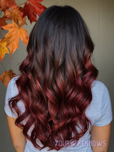 Dark Brown Red Ombre Hair, Red Brown Hair Ombre, Brown Into Red Ombre, Red Ombre On Brown Hair, Ombre Hair Red And Brown, Ombre Hair Brown To Red, Brown Hair With Red Ombre, Red And Dark Hair, Brown And Red Ombre Hair