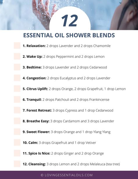 12 Essential Oil Shower Blends to Use in Your Bathing Routine by Loving Essential Oils Shower Essential Oils, Bath Essential Oil Blends, Essential Oil List, Bath Essential Oils, Homestead Business, Shower Recipes, Perfume Blends, Eo Blends, Bathing Routine