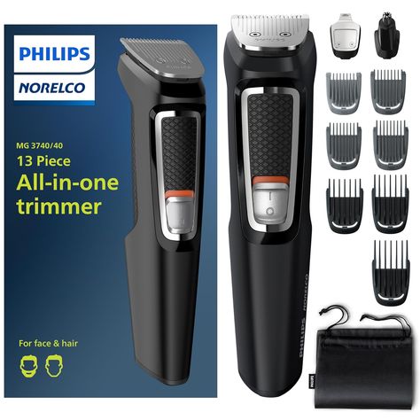 Philips Norelco Multi Groomer All-in-One Trimmer Series 3000-13 Piece Mens Grooming Kit for Beard, Face, Nose, Ear Hair Trimmer and Hair Clipper - NO Blade Oil Needed, MG3740/40 Black Dessert, Mens Grooming Kit, Beard Trimmer, Trimmer For Men, Ear Hair, Hair Clipper, Beard Trimming, Grooming Kit, Hair Trimmer