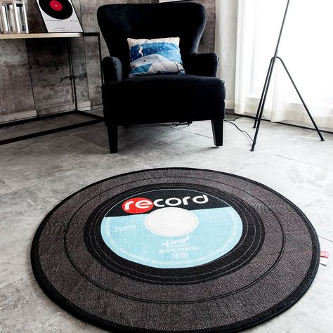 Amazon.com: Carvapet Music Record LP Vinyl Retro Black CD Non-Slip Creative Design Round Area Rug, Red/Black, 2'7" Diameter: Gateway Round Bathroom Rugs, Tufting Art, Mood Board Bedroom, Sneakerhead Room, Rug Tufting, Vinyl Aesthetic, Future Office, Vinyl Rug, Area Rug Blue