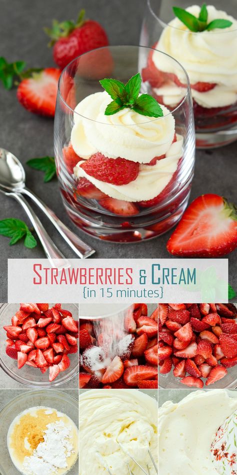 Strawberry And Cream Dessert Recipes, Strawberries And Whipped Cream Ideas, Whip Cream And Strawberries, Strawberry Whip Cream Dessert, Strawberry With Whipped Cream, Strawberry And Whipped Cream Desserts, Easy Fruit Parfait Recipes, Fruit Whipped Cream Desserts, Fruit And Cream Dessert