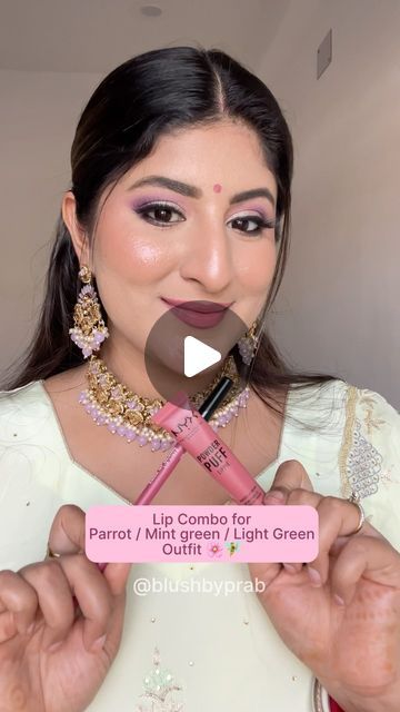 Prabhjot Kaur | Jalandhar Makeup Artist ✨ on Instagram: "Lip combo LINK in bio 🔗🫶🏻| Save & Share 🍀💕
.
Lip combo : 
Lip liner - @reachedmars (09 Steamy Pink ) 
Lipstick- @nyxcosmetics Powder puff ( Squad Goals ) 
.
This you can wear with green / mint green / Light green / Parrot coloured attire 🍀🧡💕
.
Follow for more 💕
.
For this makeup look, visit my profile 🫶🏻
.
.
#makeup #jamshedpurmakeupartist #makeupartist #lipcombo #lipcombowithgreen #makeuptutorial" Light Green Makeup Looks, Parrot Green Saree, Mint Green Outfits, Pista Green Colour, Green Parrot, Mint Green Dress, Lip Combo, Green Makeup, Best Lipsticks