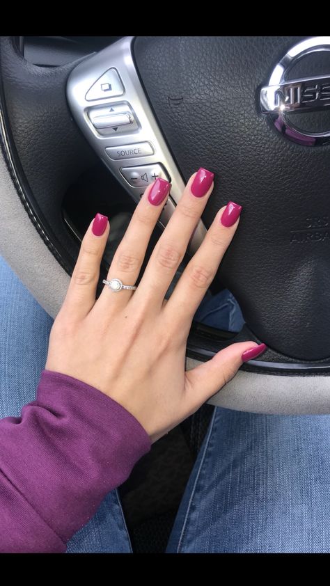 Short Square Manicure Ideas, Square Magenta Nails, Square Acrylic Nails Colors, Fusha Color Nails Acrylic Short, Square Rounded Acrylic Nails, Dark Pink Square Nails, Valentines Nails Solid Color, Shirt Square Nails, No Chip Manicure Ideas