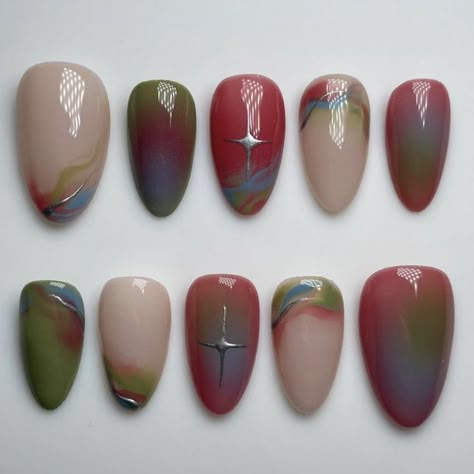 Rainbow Iridescent Nails, Nail Inspo Abstract, Lamp Nails, Rainbow Sherbet, Hippie Nails, Airbrush Nails, Grunge Nails, Pretty Gel Nails, Soft Nails