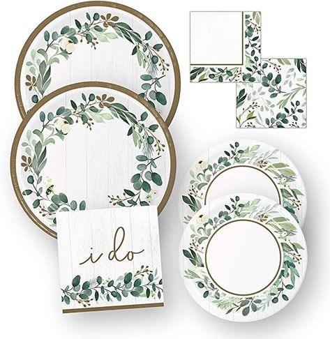 Wedding Shower Plates, Wedding Shower Eucalyptus, Bridal Shower Decorations Eucalyptus, Bridal Shower Eucalyptus Decor, Eucalyptus Bridal Shower Ideas, Sage Bridal Shower Ideas, Sage Green Bridal Shower Ideas, Eucalyptus Bridal Shower Decor, Green Bridal Shower Ideas