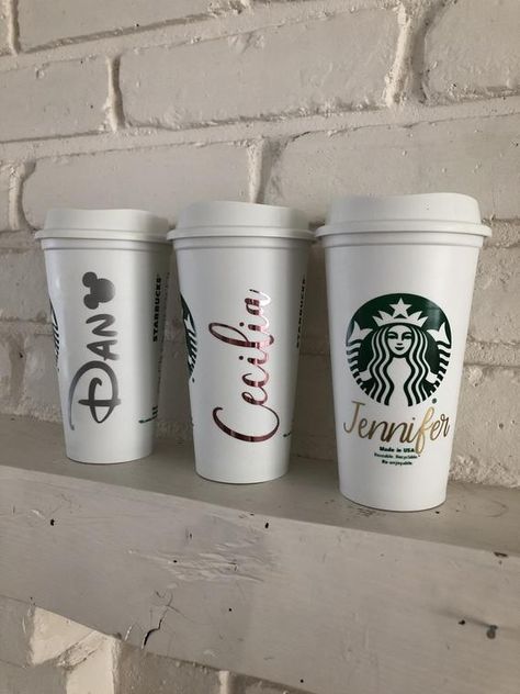 Starbucks Tumbler Personalized, Starbucks Bridesmaid Cups, Personalized Starbucks Cup Name, Pink Starbucks Cups Personalized, Disney Starbucks Cups Personalized, Starbucks Cups Personalized Glitter, Disney Tumbler, Starbucks Ideas, Cricut Cups