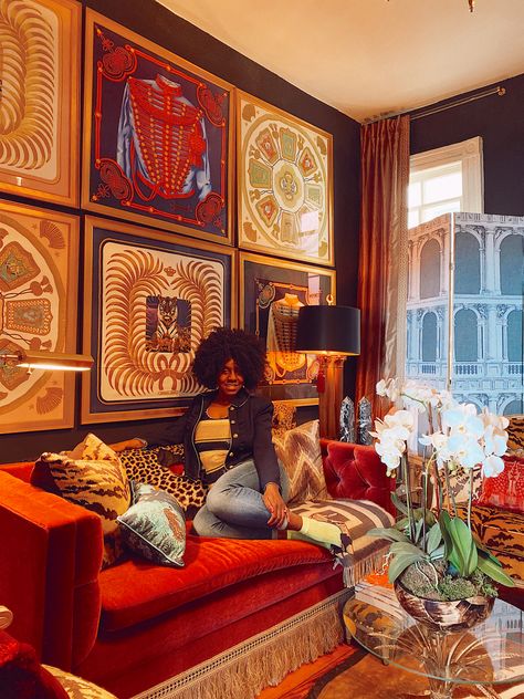 Harlem Interior Design, Maximalist Nyc Apartment, Nyc Apartment Closet, Jewelbox Apartment, 20s Interior Design, New York Style Apartment, Sophisticated Apartment, Basement Lounge, Maximalist Interior Design