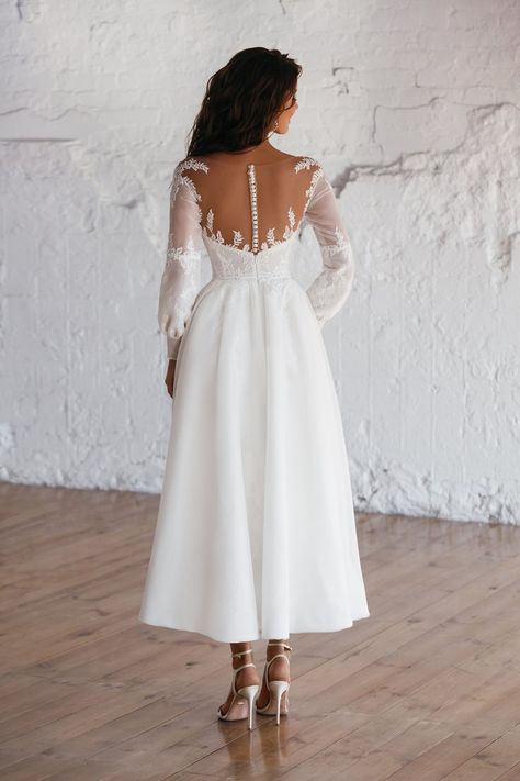 Wedding Dress For Short Women, Ankle Length Wedding Dress, Wedding Dresses 50s, Short Lace Wedding Dress, Long Sleeve Bridal Gown, Beach Bridal Gown, Buy Wedding Dress, Tea Length Wedding Dress, Lace Bridal Gown