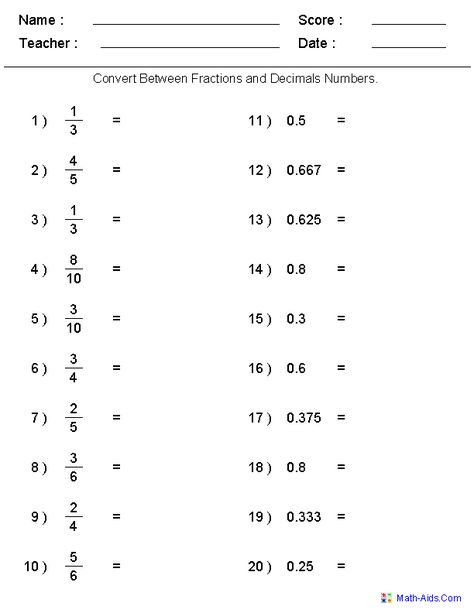 Converting Between Fractions & Decimals Worksheets - teacher generated worksheets on all sorts of fraction conversions Fraction Worksheet, Fractions To Decimals Worksheet, Multiplying Fractions Worksheets, Grade 5 Math Worksheets, Converting Fractions, Math Decimals, Decimals Worksheets, Decimal Number, Fractions Decimals