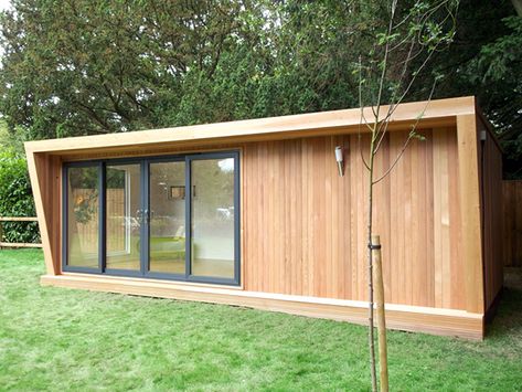 Contemporary Garden Rooms, Insulated Garden Room, Garden Cabins, Cedar Cladding, Summer House Garden, Backyard Office, Corner Garden, Garden Rooms, Contemporary Garden